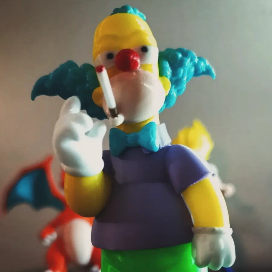 Figura de Krusty el payaso impresa en 3D a todo color