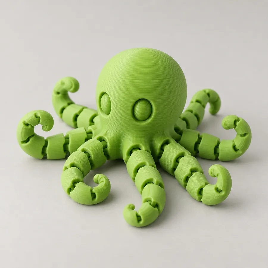 Pulpo articulado impreso en 3D en verde lima